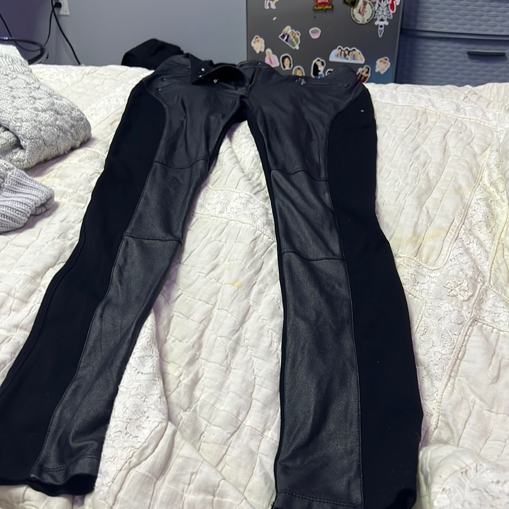 Half leather half cloth leggings